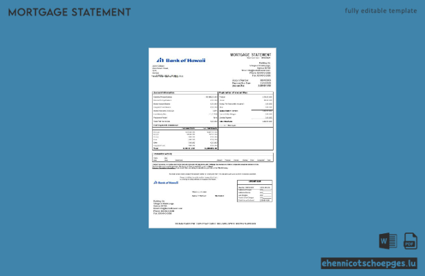 Beispielansicht eines Hypothekenauszugs der Samoa Bank of Hawaii in Word- und PDF-Formaten